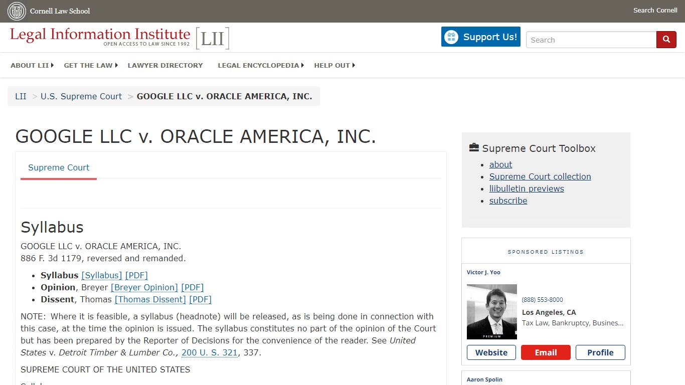 GOOGLE LLC v. ORACLE AMERICA, INC. | Supreme Court | US Law | LII ...
